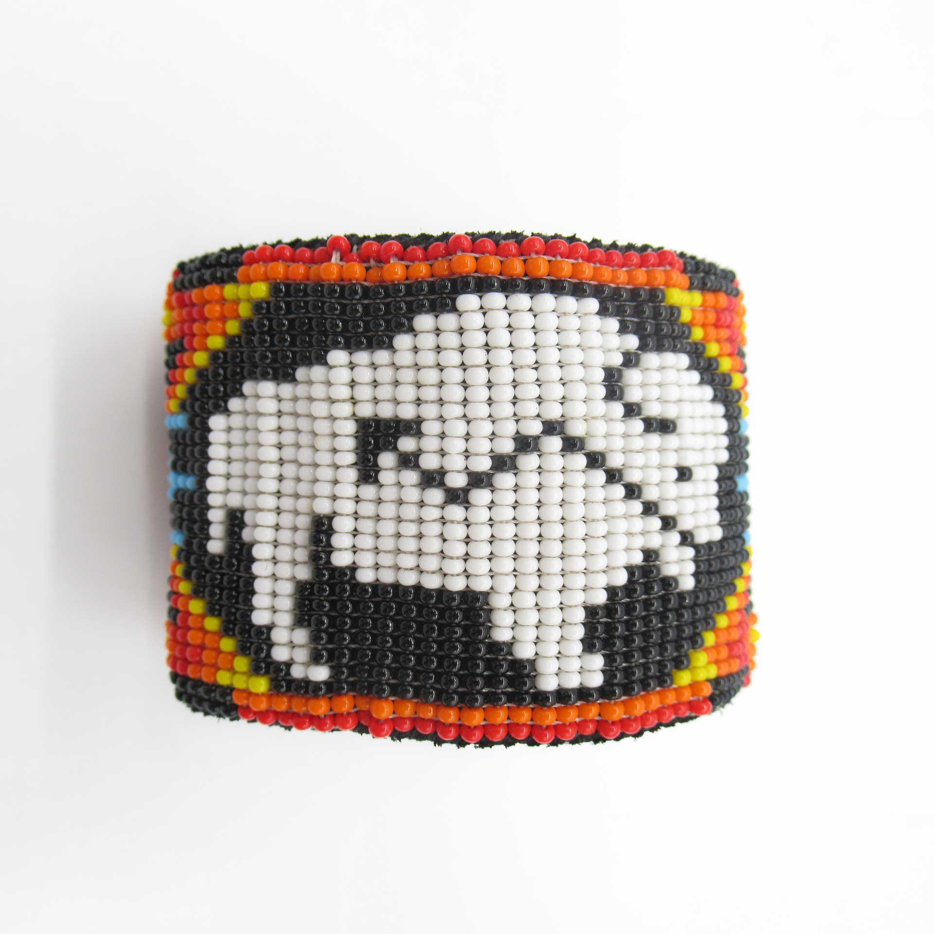 Multicolored Hand Beaded Cuff Native Pattern w/White Buffalo
