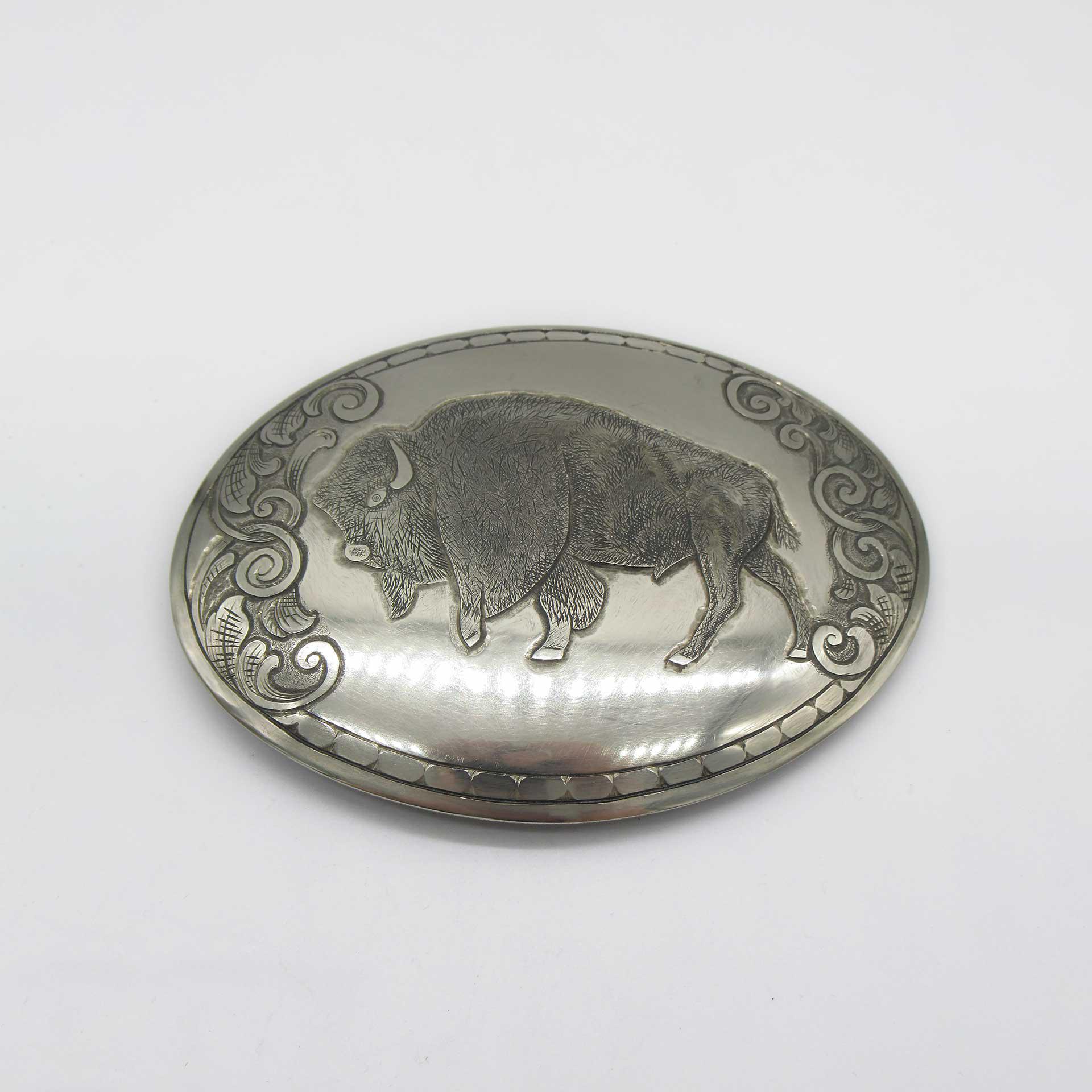 Sterling Silver Etched Buffalo Belt Buckle