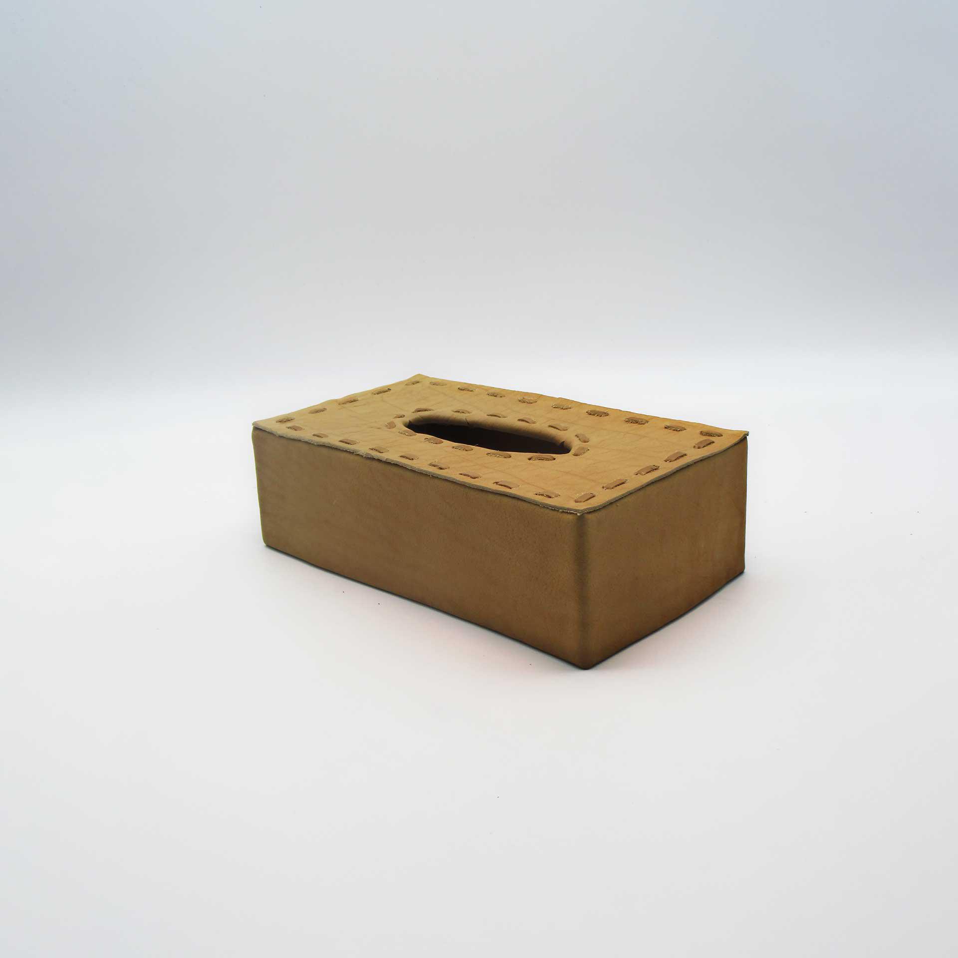Rectangle Hard Tissue Box Cover Buffalo Leather w/Stitch Accent