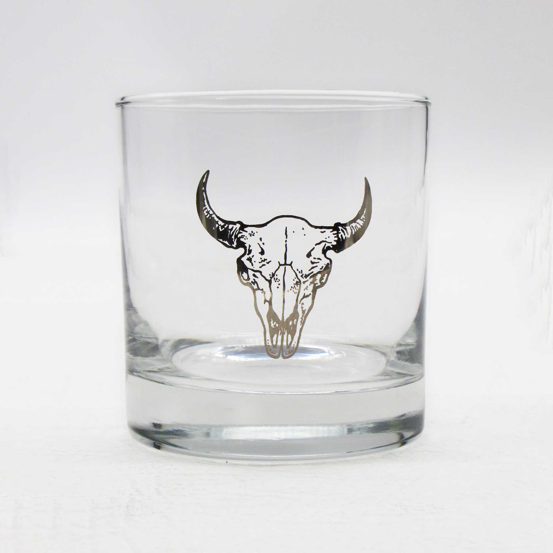 Buffalo Skull Rocks Glass