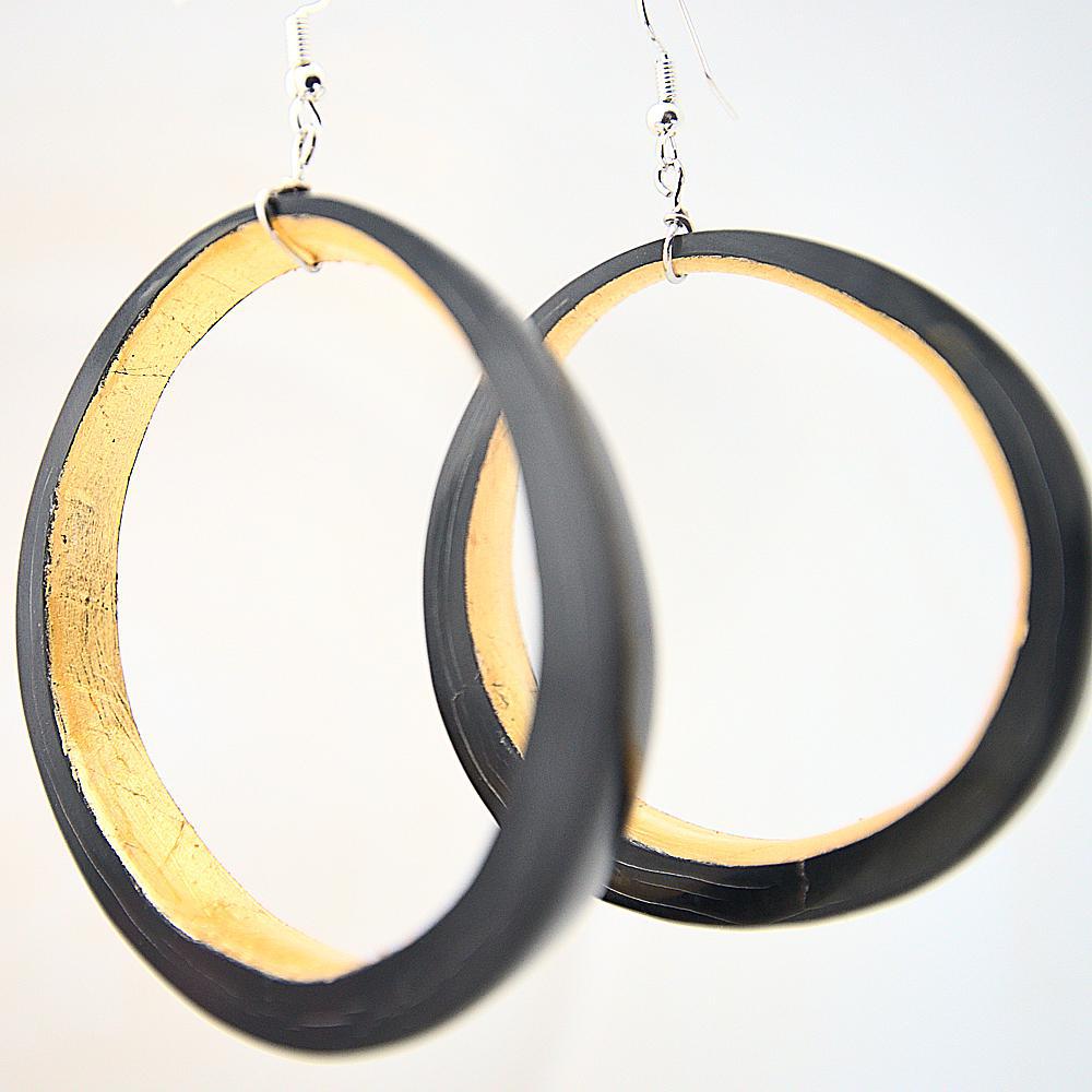 Bison Horn 2.5" Hoop Earrings with Gold Inlay