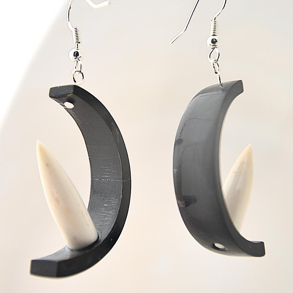 Bison Horn Half Drop Earrings with Bone Spike-In