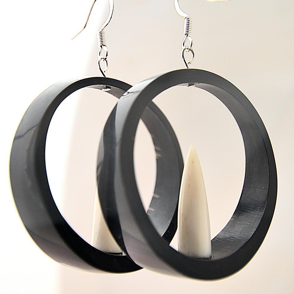 Bison Horn 1.75" Hoop Earrings with Bone Spike-Up