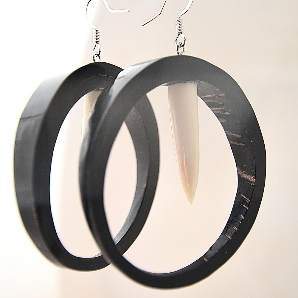 Bison Horn 2" Hoop Earrings with Bone Spike-Down