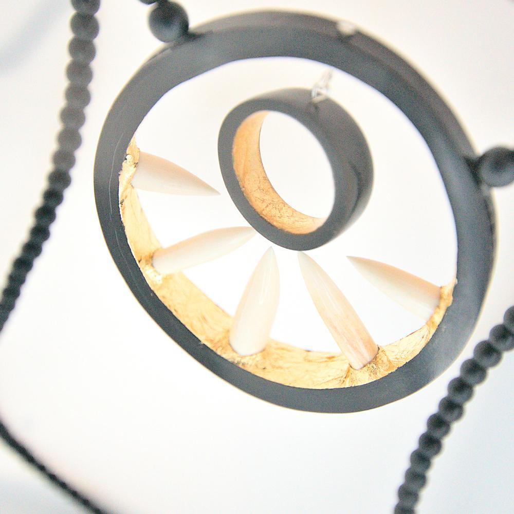 Bison Horn & Bone Spike Pendant Necklace with Gold Inlay