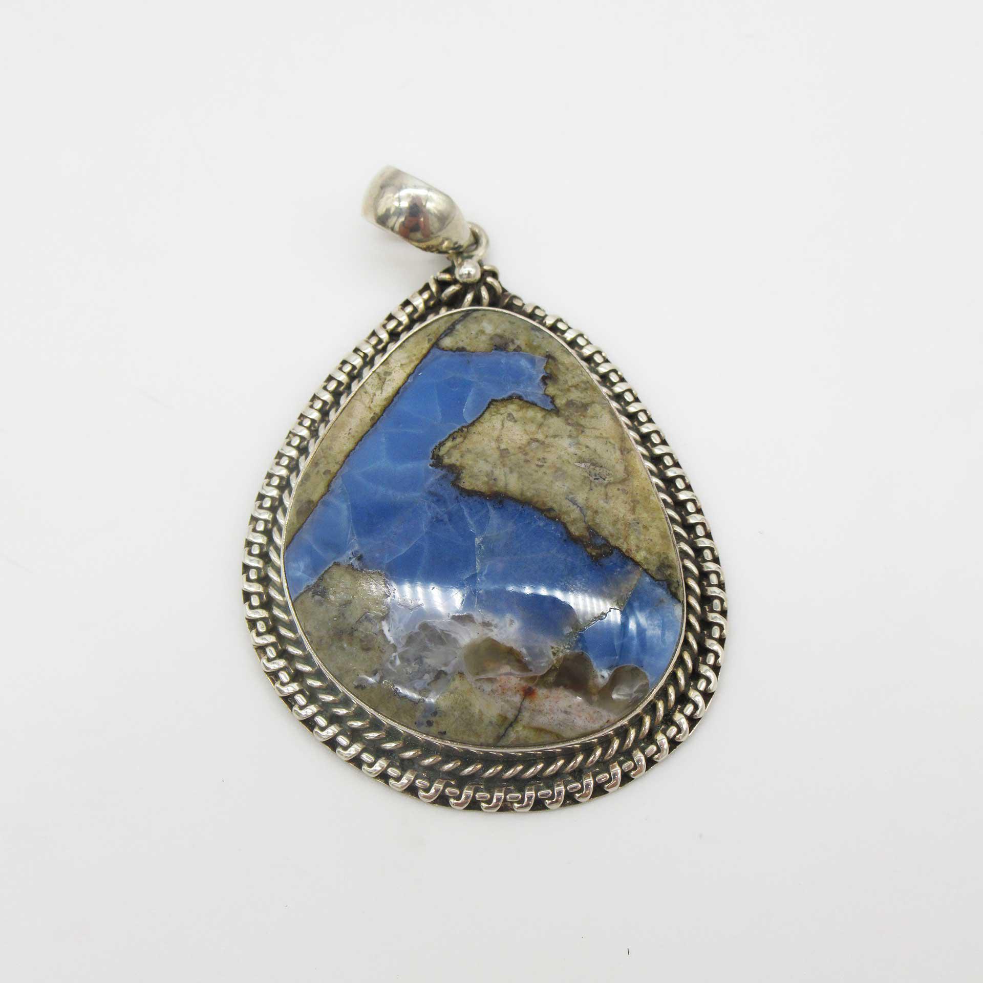 Arizona Blue Opal & Sterling Silver Large Teardrop "Canyon River" Picture Stone