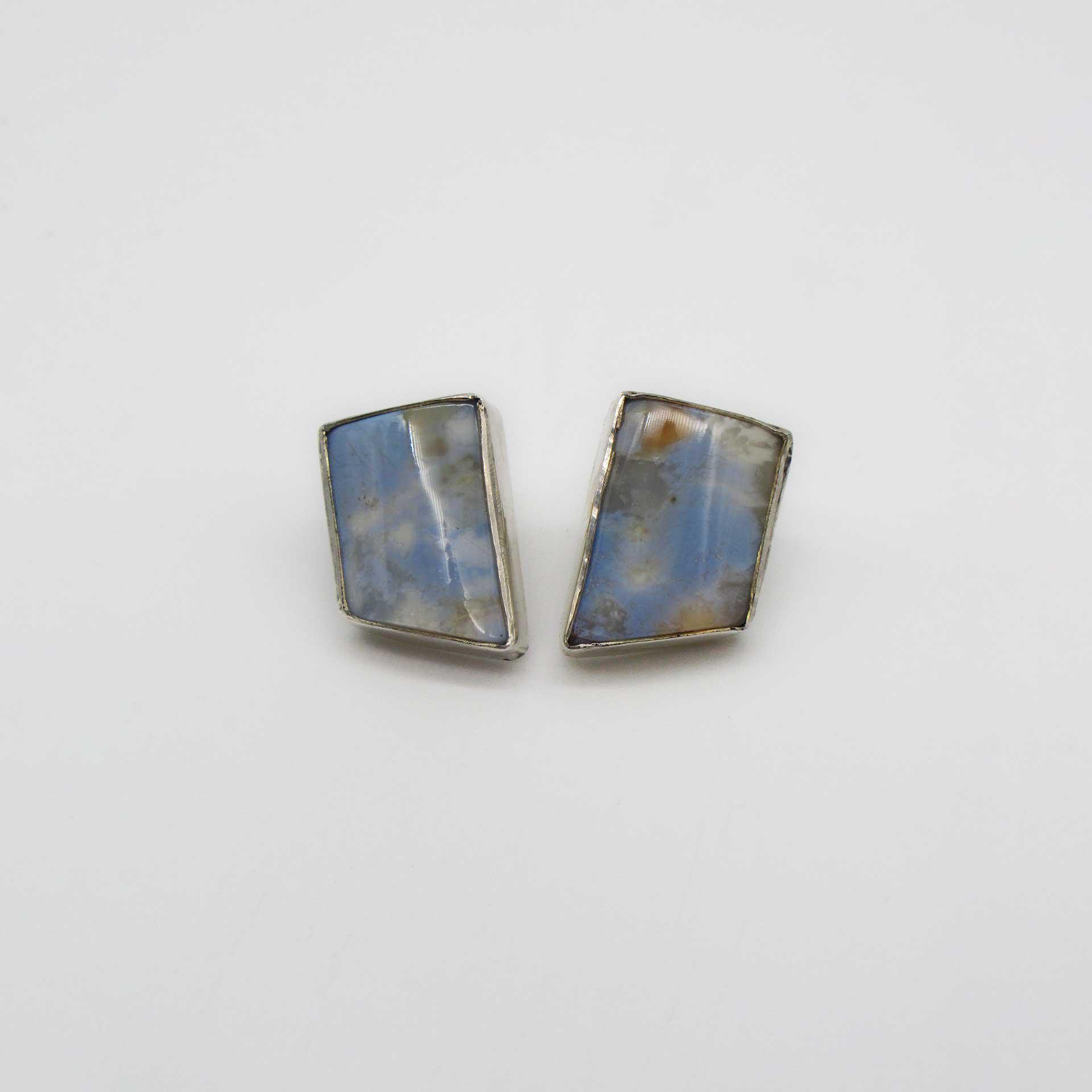 Arizona Blue Opal & Sterling Silver Unique Shaped Picture Stone Post Earrings
