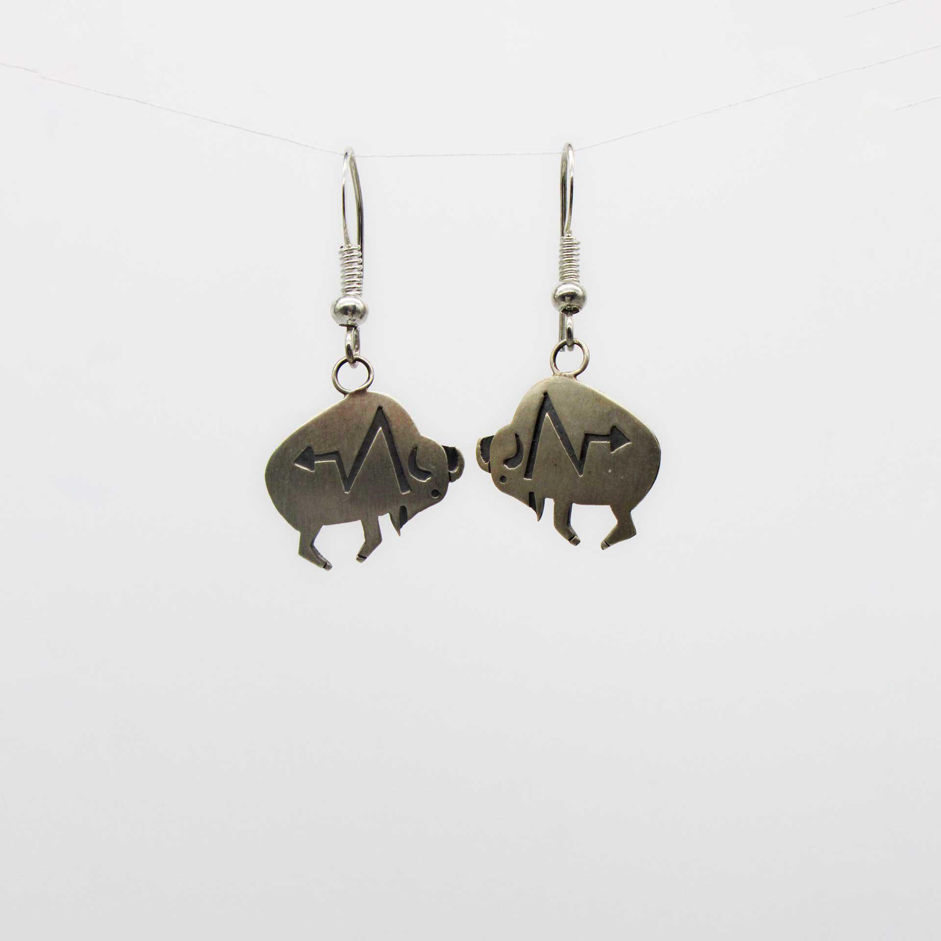 Small Heartline Sterling Silver Buffalo Earrings by Irvin Gere