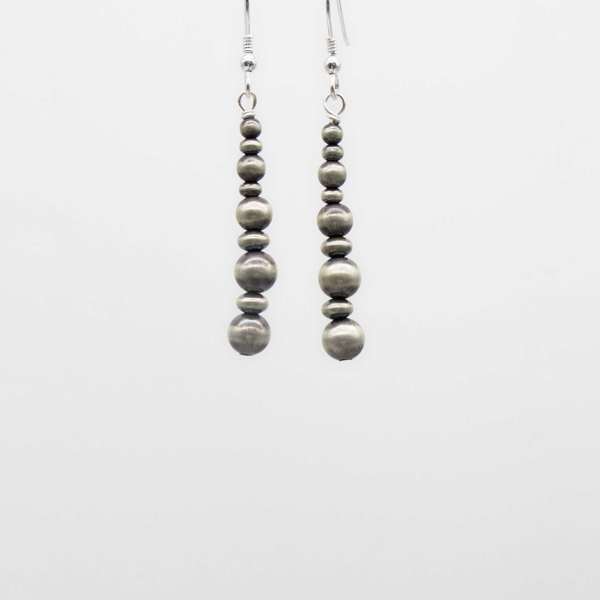 Navajo Graduated Size Pearls 1 1/2" Sterling Silver Antique Look Earrings