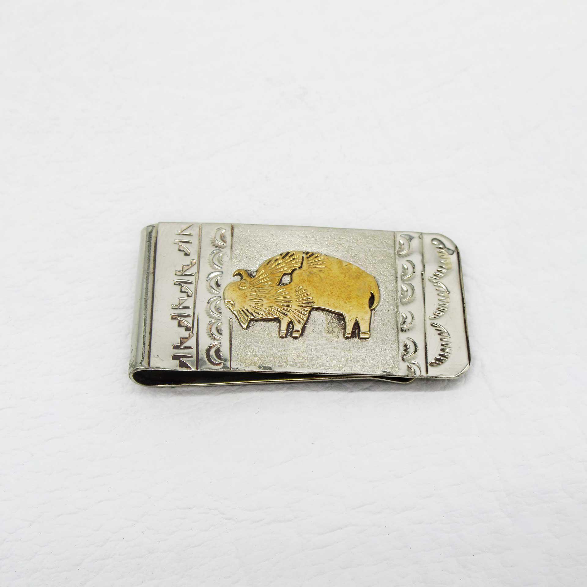 Brass Buffalo on Sterling Silver Money Clip stamped GJ