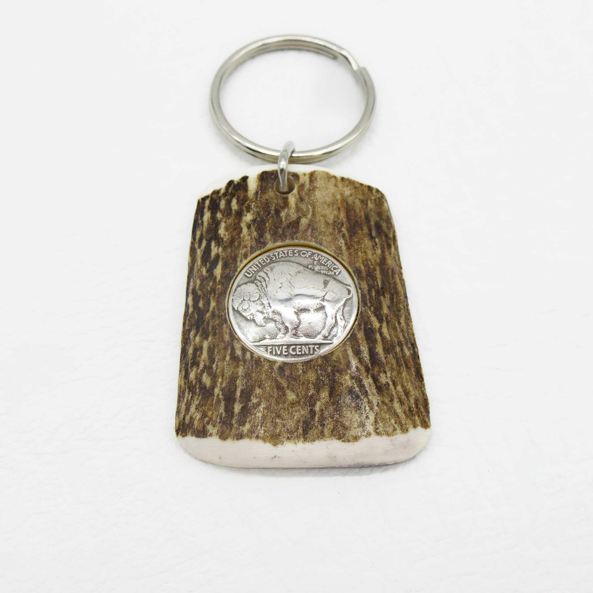 Buffalo Nickel & Antler Keychain