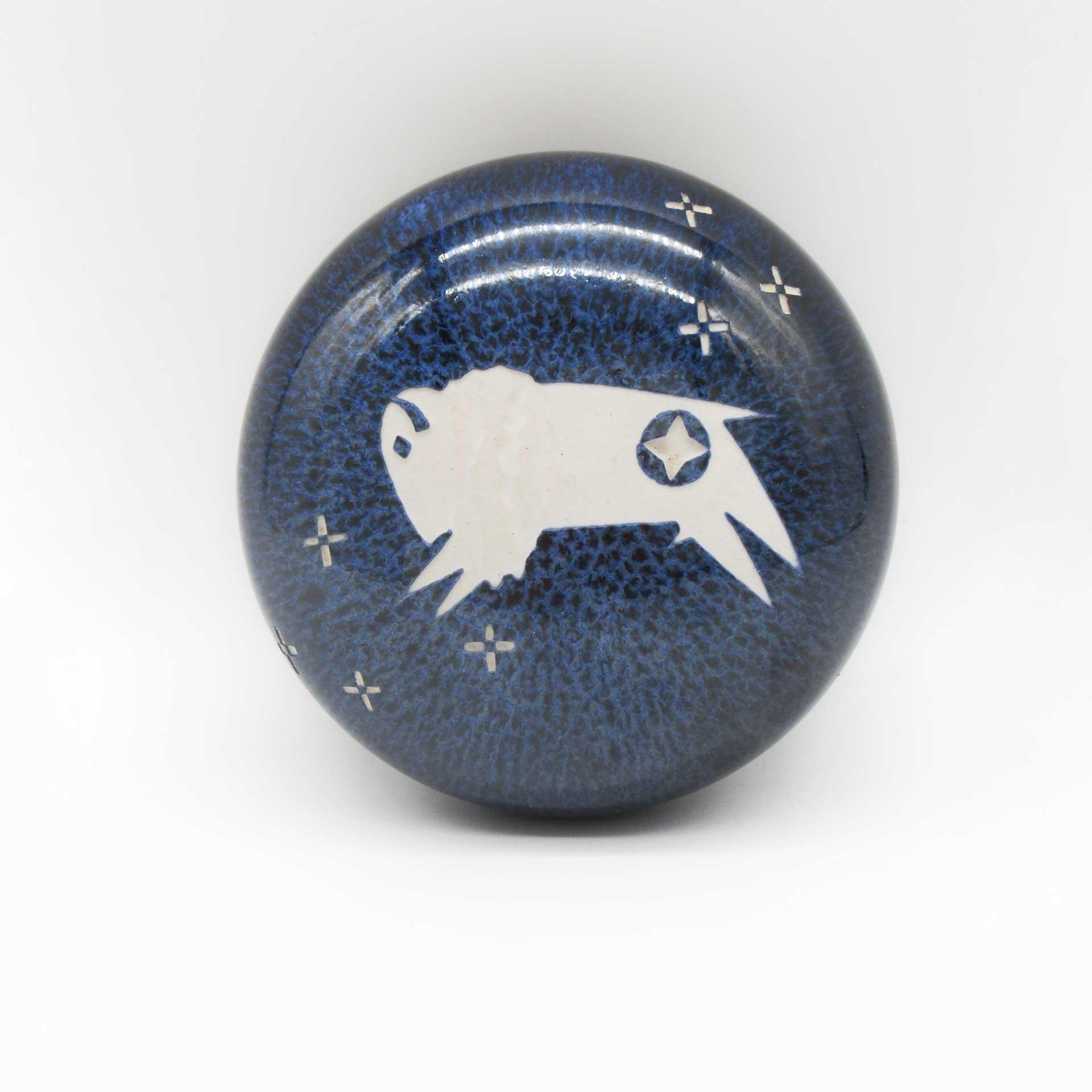 Jingle Pot with Engraved Buffalo Ceramic Art Piece