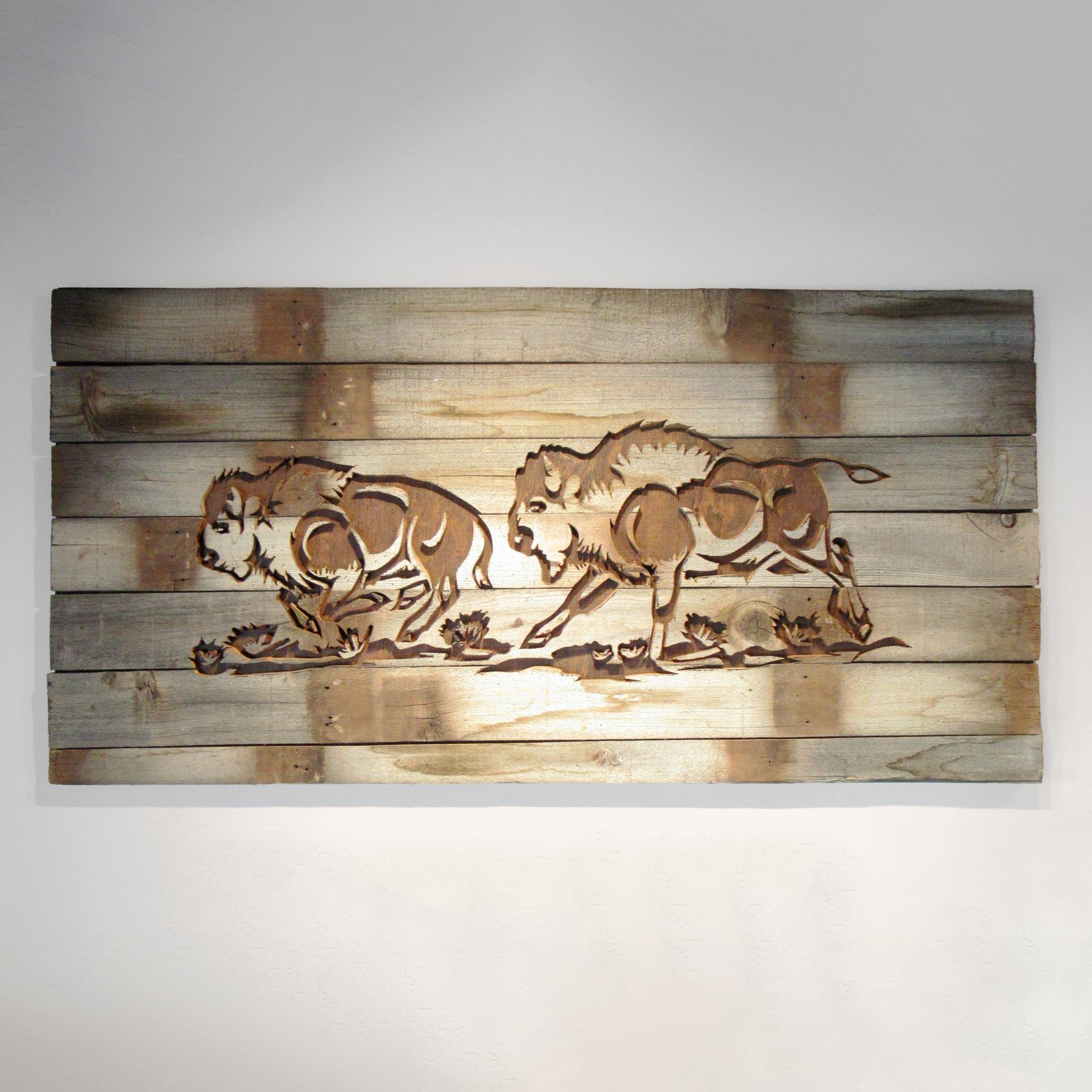 "Two Bison" Wood Cut-Out Original