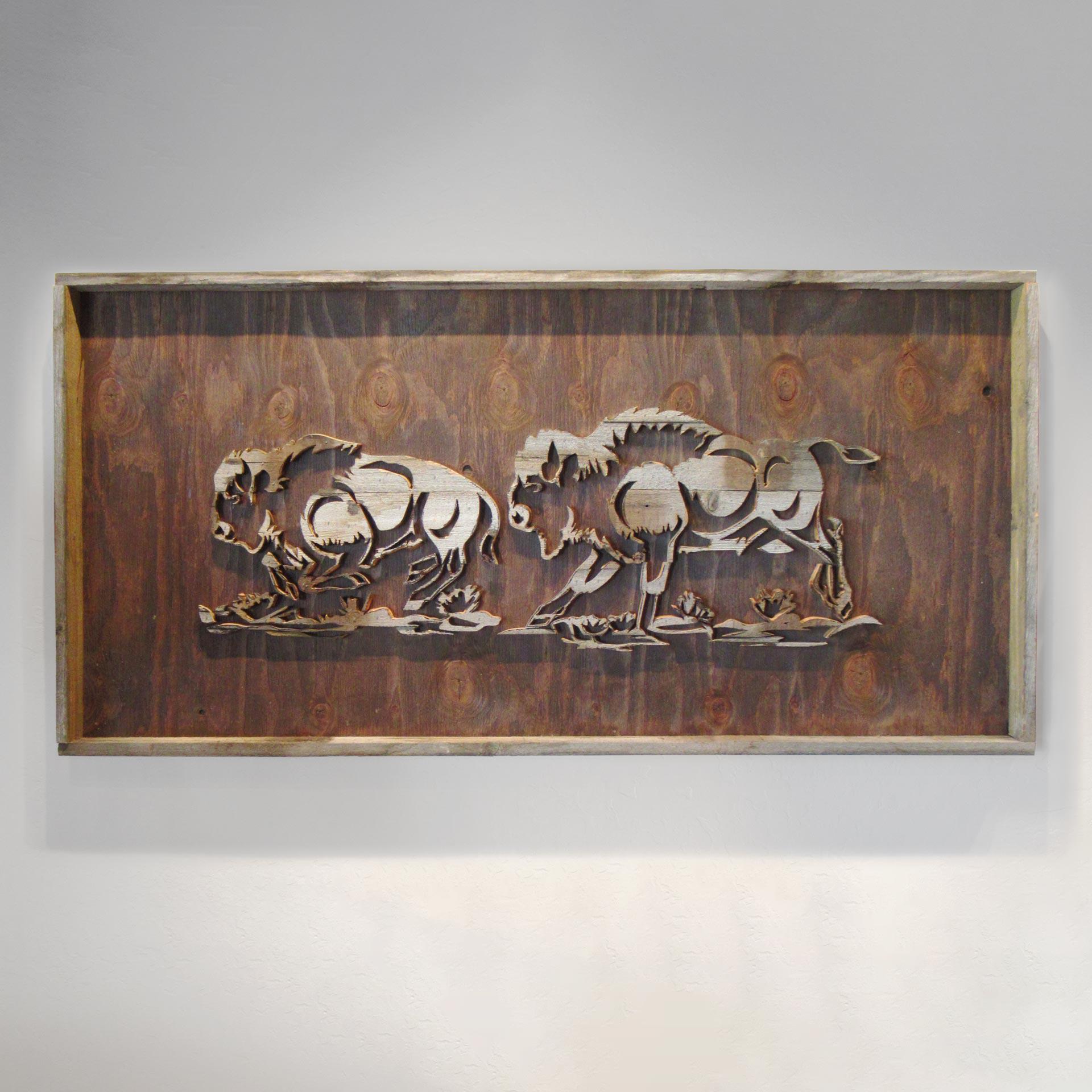"Two Bison" Wood Cut-Out Negative