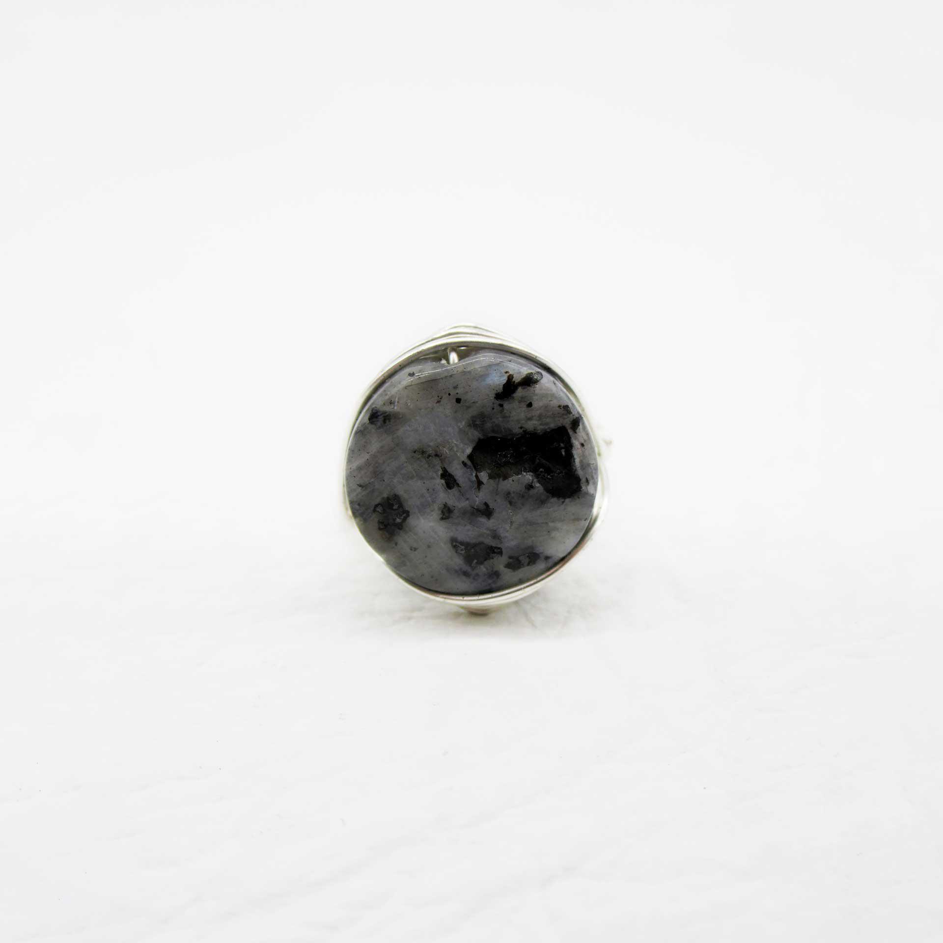 Hand Crafted Wire Wrapped Ring w/Black & White Granite Stone