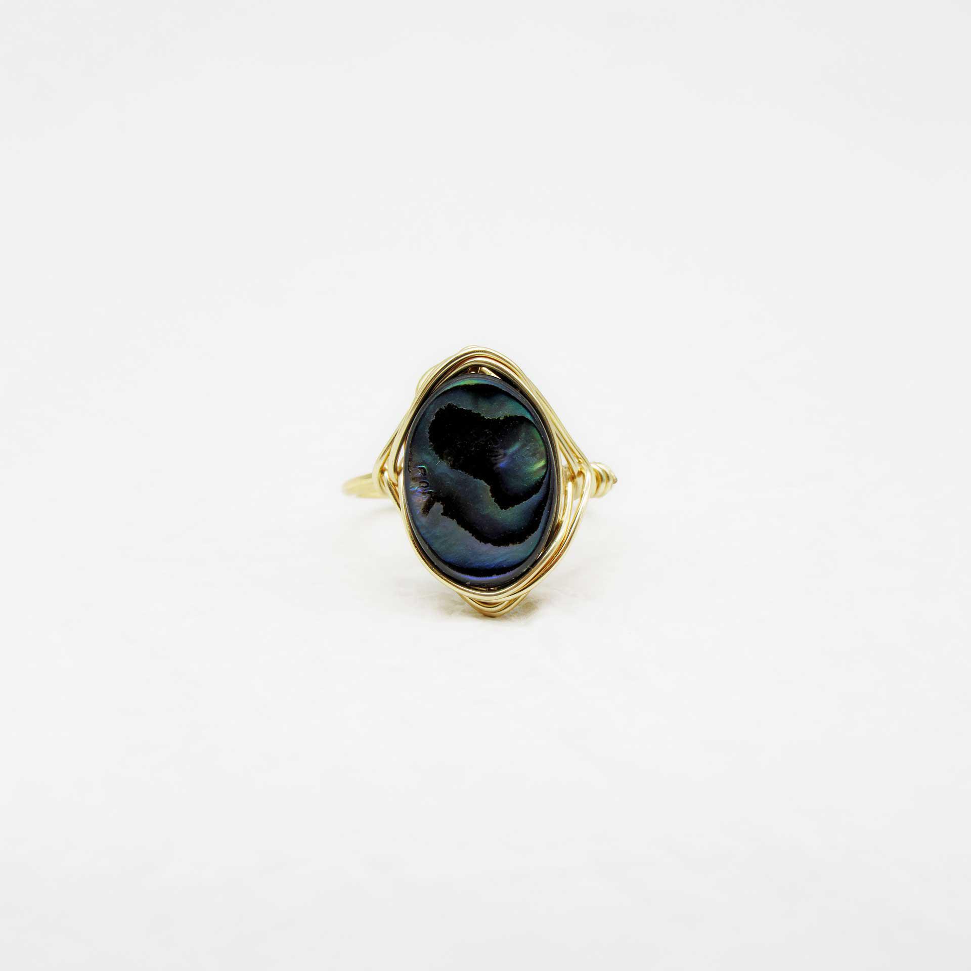 Hand Crafted Wire Wrapped Ring w/Gold-tone and Abalone Stone