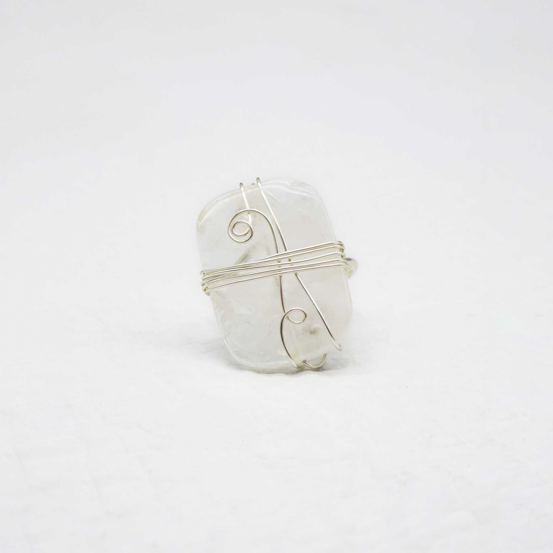 Hand Crafted Wire Wrapped Ring w/Silver and Large Quartz Stone