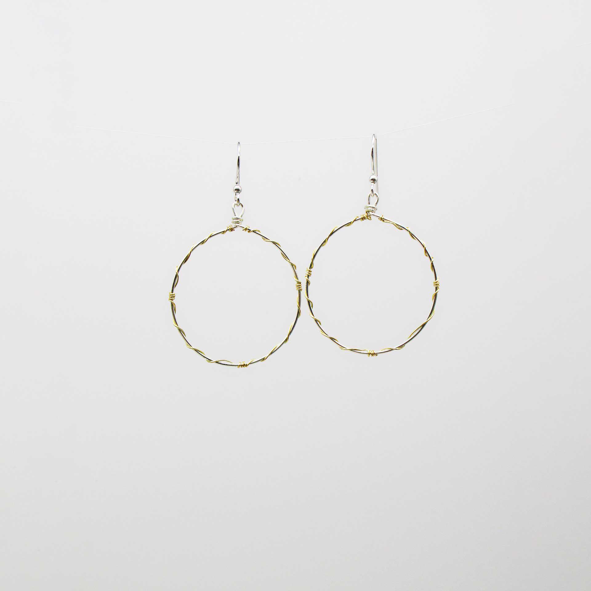 Hand Crafted Gold & Silver Wire Wrapped Small Hoop Earrings