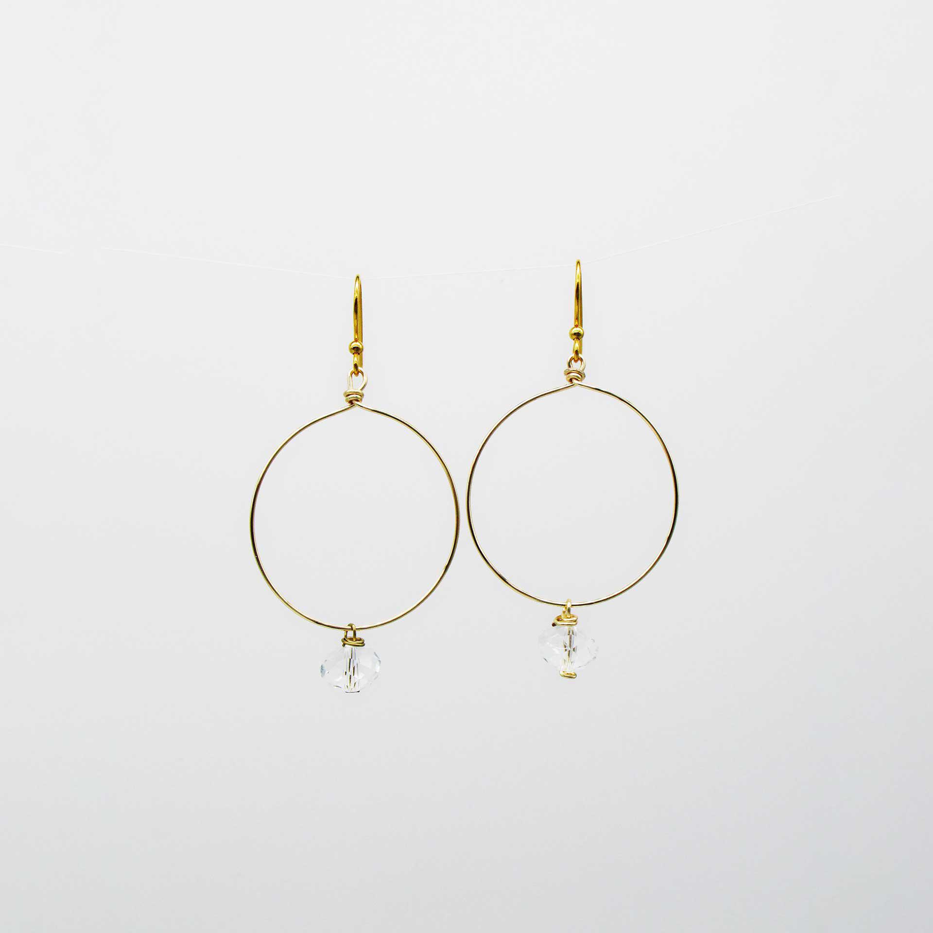 Hand Crafted Gold Wire Wrapped Hoop Earrings w/Crystal Beads