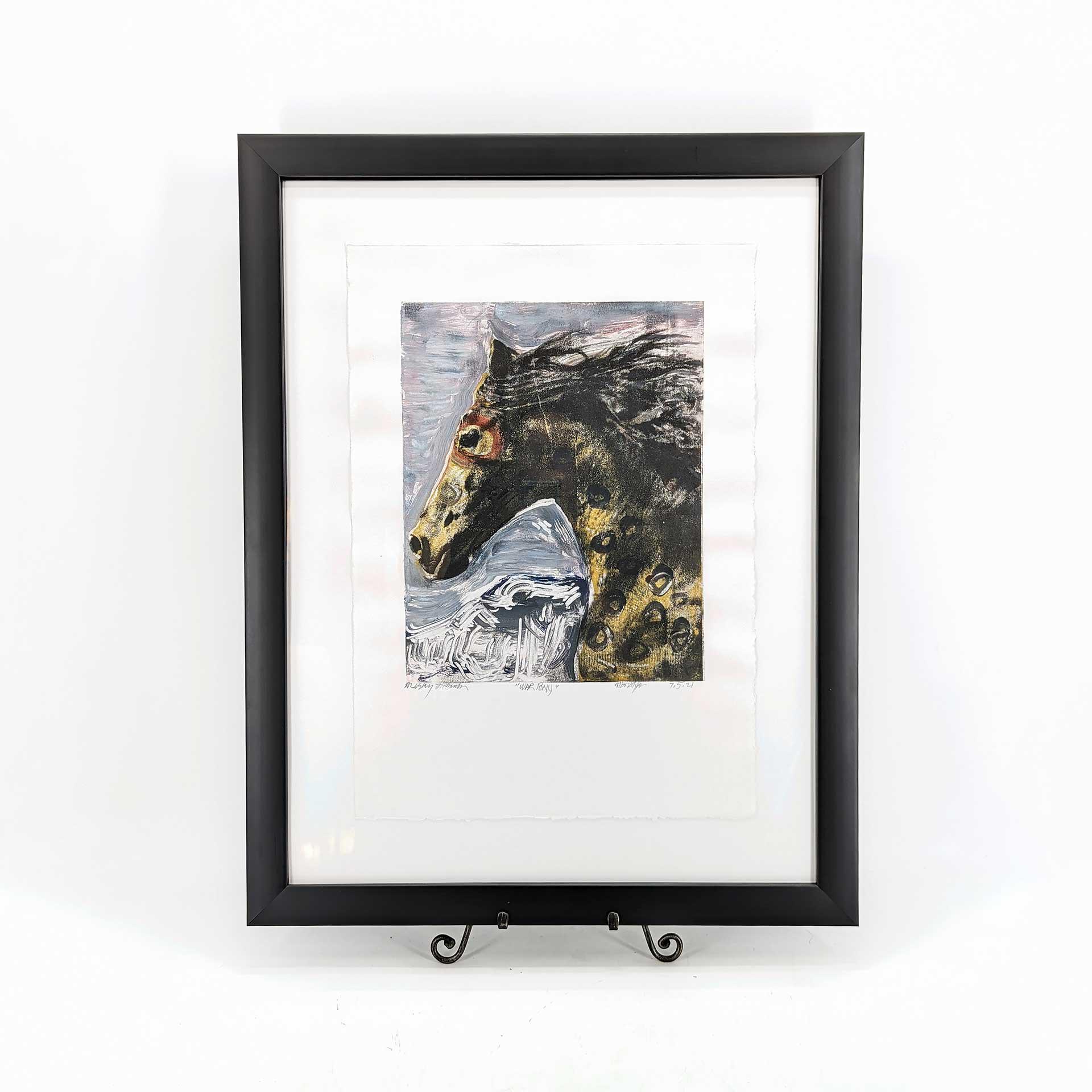 "War Pony" Yellow Original Monotype with Custom Matte & Frame