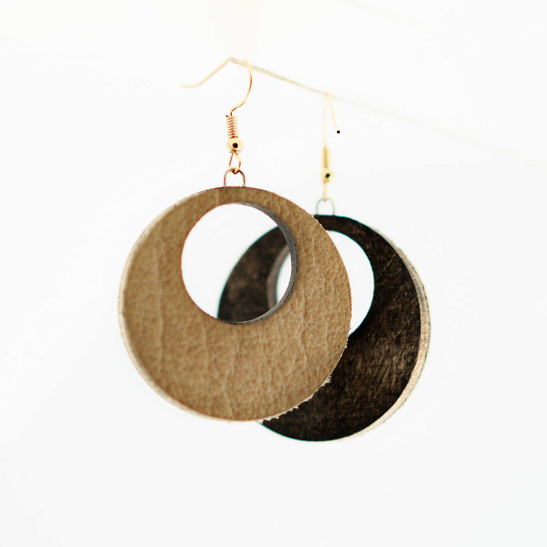 Artist Leather Pressed Wood Hoop Earrings