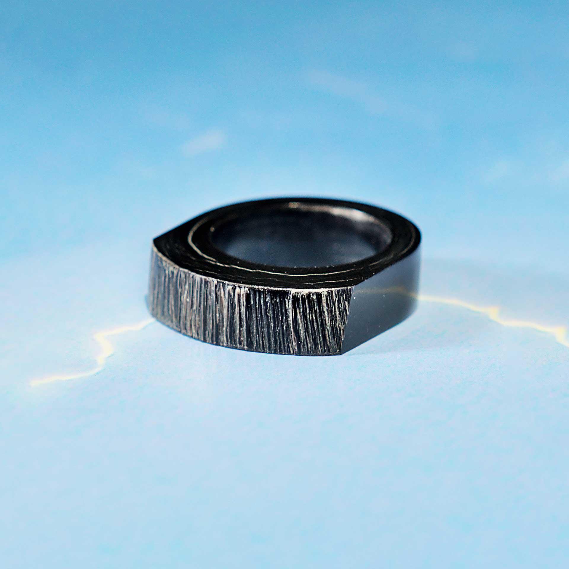 Hand Carved Bison Horn Natural Edge Ring - Size 12