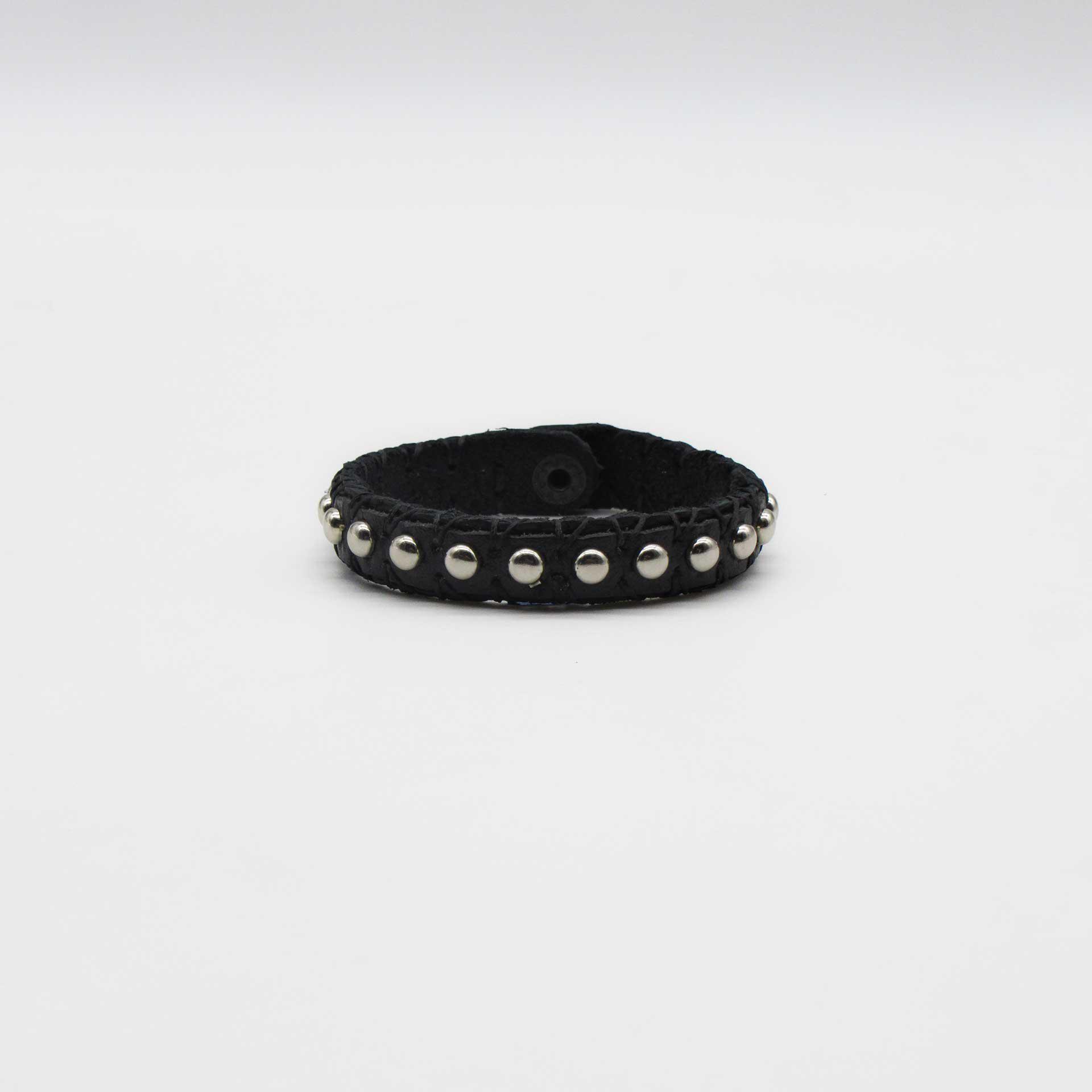 Buffalo Leather Center Rivet Thin Band Cuff