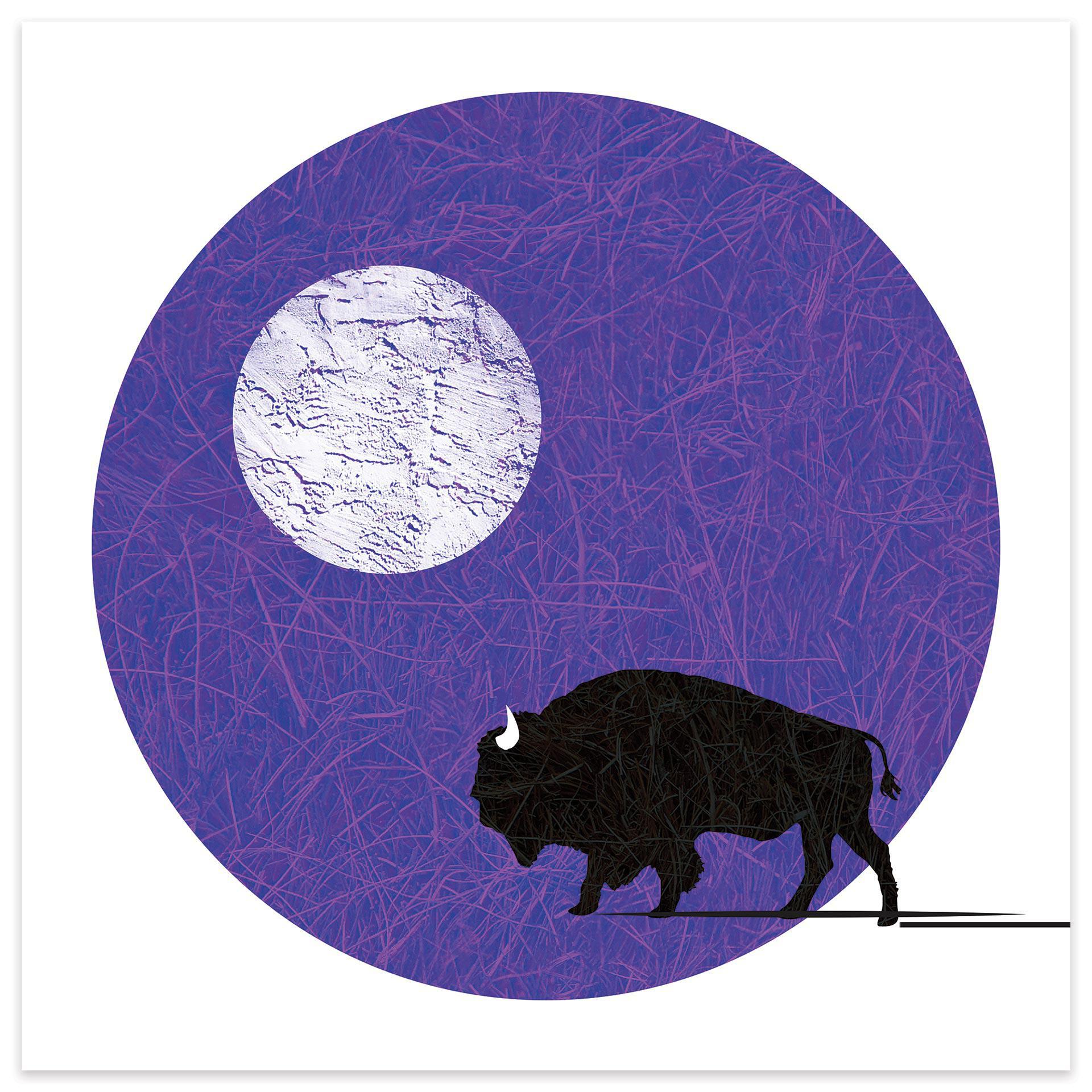 "Buffalo in Purple Moonlight" Canvas Art Print