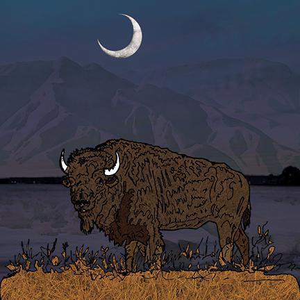 "Crescent Moon Buffalo" Canvas Art Print