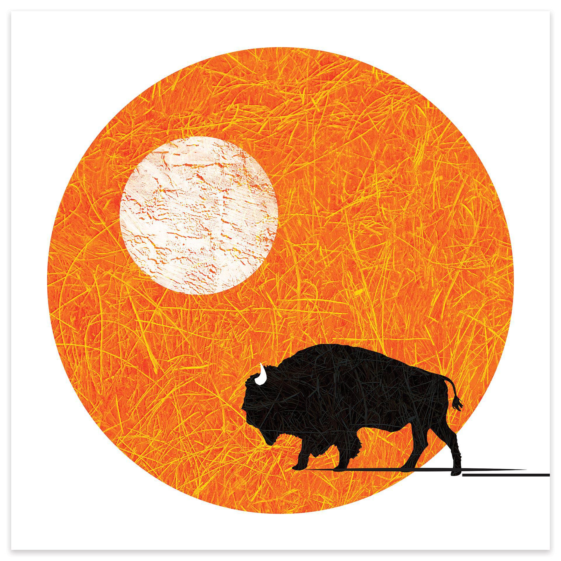"Buffalo in Orange Moonlight" Canvas Art Print