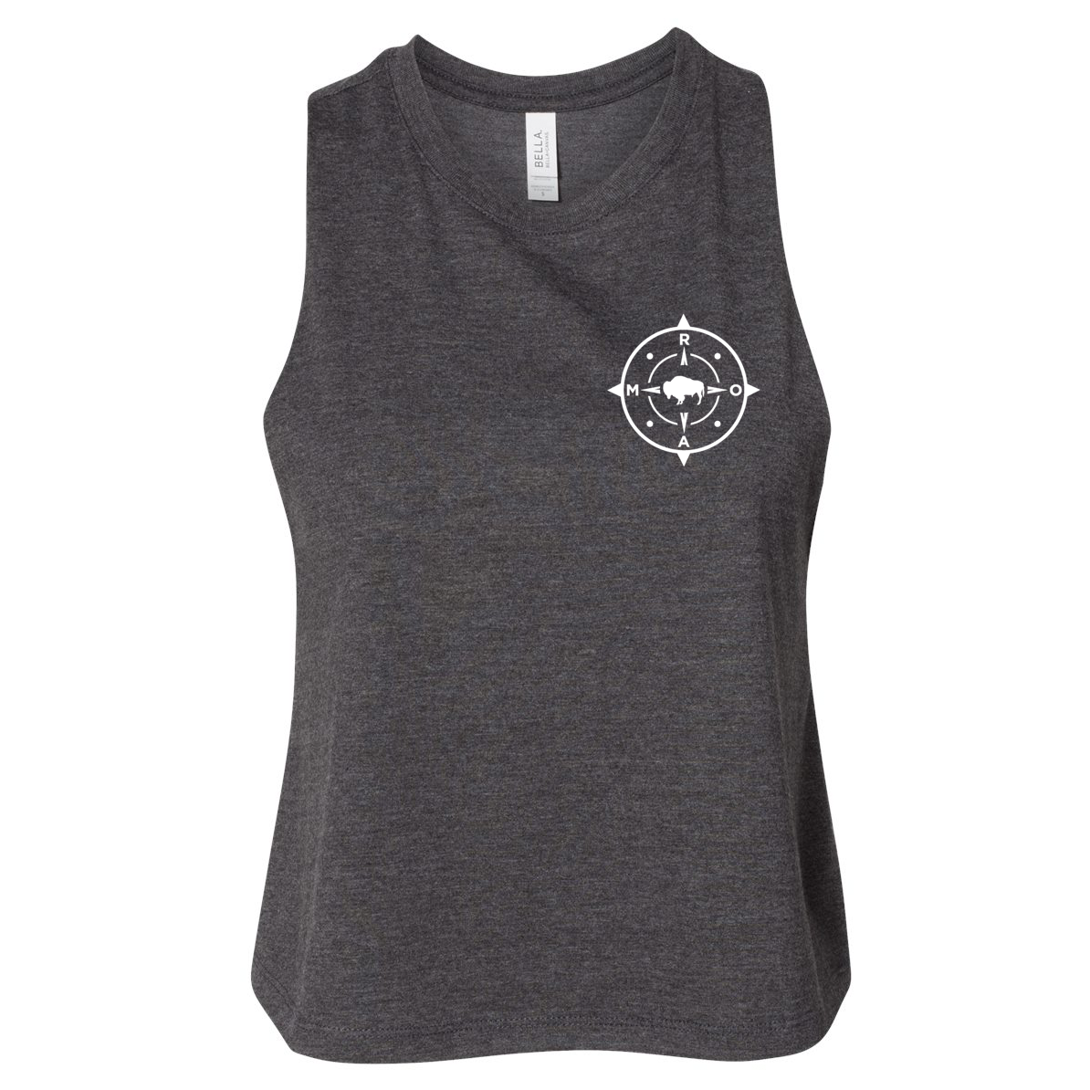 Buffalo "ROAM" Compass Ladies Racerback Cropped Tank - Dark Grey Heather