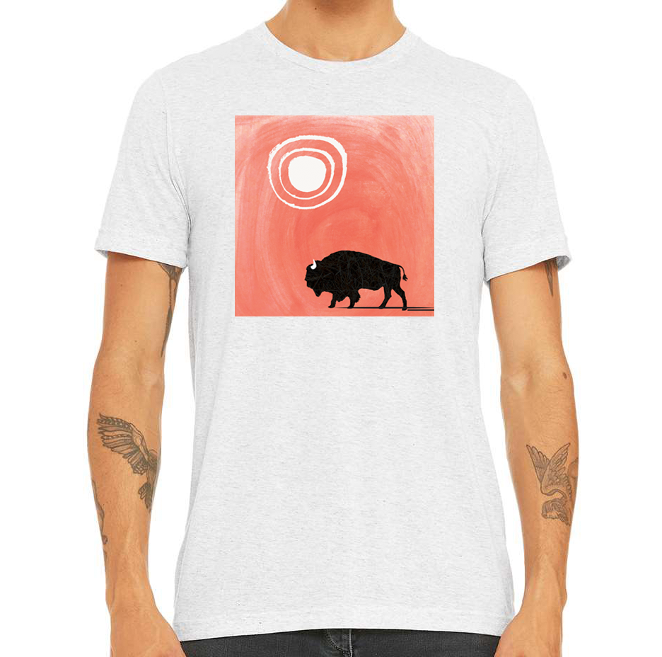 Sun Buffalo Unisex Short Sleeve T-Shirt - White Fleck