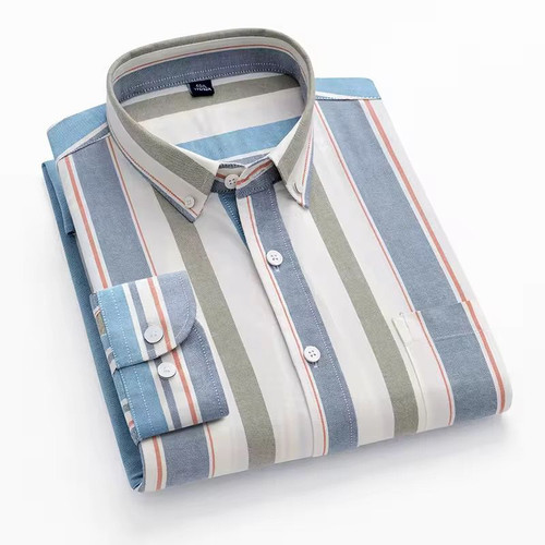 Multi Color Striped Grey, Cream & Blue Shirt