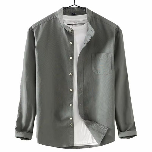 Plain Army Green  Chines Neck   Shirt