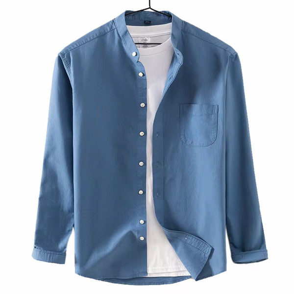 Plain Earth Blue  Chines Neck   Shirt
