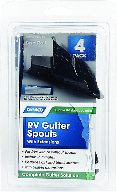 Camco Set of 4 Black RV Trailer Camper Gutter Rain Spouts NEW