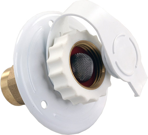 RV CITY WATER FILL INLET WHITE BRASS W/CHECK VALVE RV PARTS FPT FEMALE