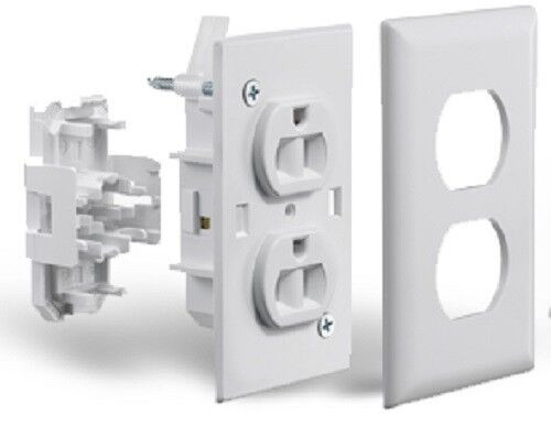White Self Contained Outlet Receptacle Snap Plug w/ Plate WDR Mobile Home Camper