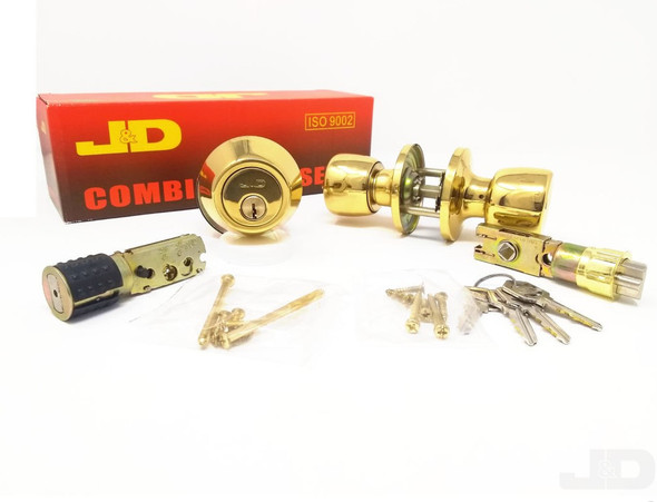 MOBILE HOME PARTS COMBO ENTRY DOOR LOCK AND DEADBOLT WITH 4 KEYS POLISHED BRASS