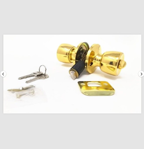 Mobile Home Bedroom Door Keyed Locking Door Knob Polished Brass 2 Keys