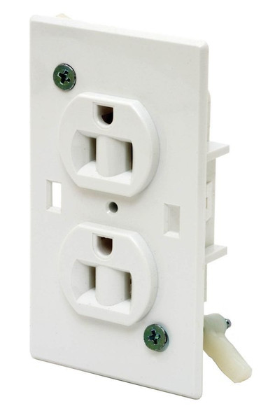 White Self Contained Outlet Receptacle Snap Plug w/ Plate WDR Mobile Home Camper