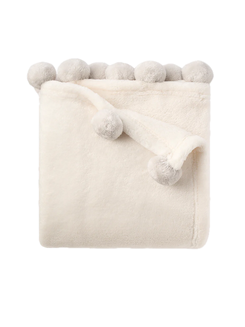 Grey Pom Fleece Blanket