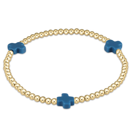 Signature Cross 3mm Gold Bracelet - Cobalt