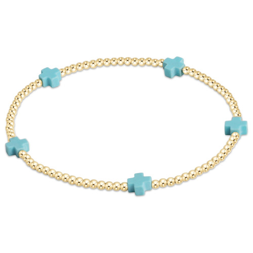Signature Cross Small 2mm Gold Bracelet - Turquois
