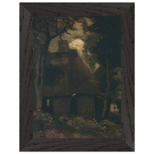 Van Gogh Cottage with Trees and Woman Premium Wooden Framed Art Print Poster