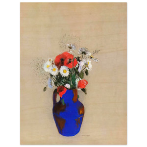 Odilon Redon  POPPIES AND DAISIES IN A BLUE VASE Wood Print