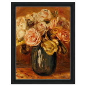 PierreAuguste Renoir  Roses in a Blue Vase Framed Canvas