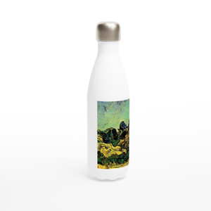 Vincent van Gogh - Mountains at Saint-Remy with Dark Cottage Water Bottle