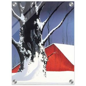 Eyvind Earle  Red Barn and Tree Snow Acrylic Print