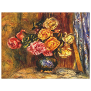 PierreAuguste Renoir  Roses in front of a blue curtain Wood Print